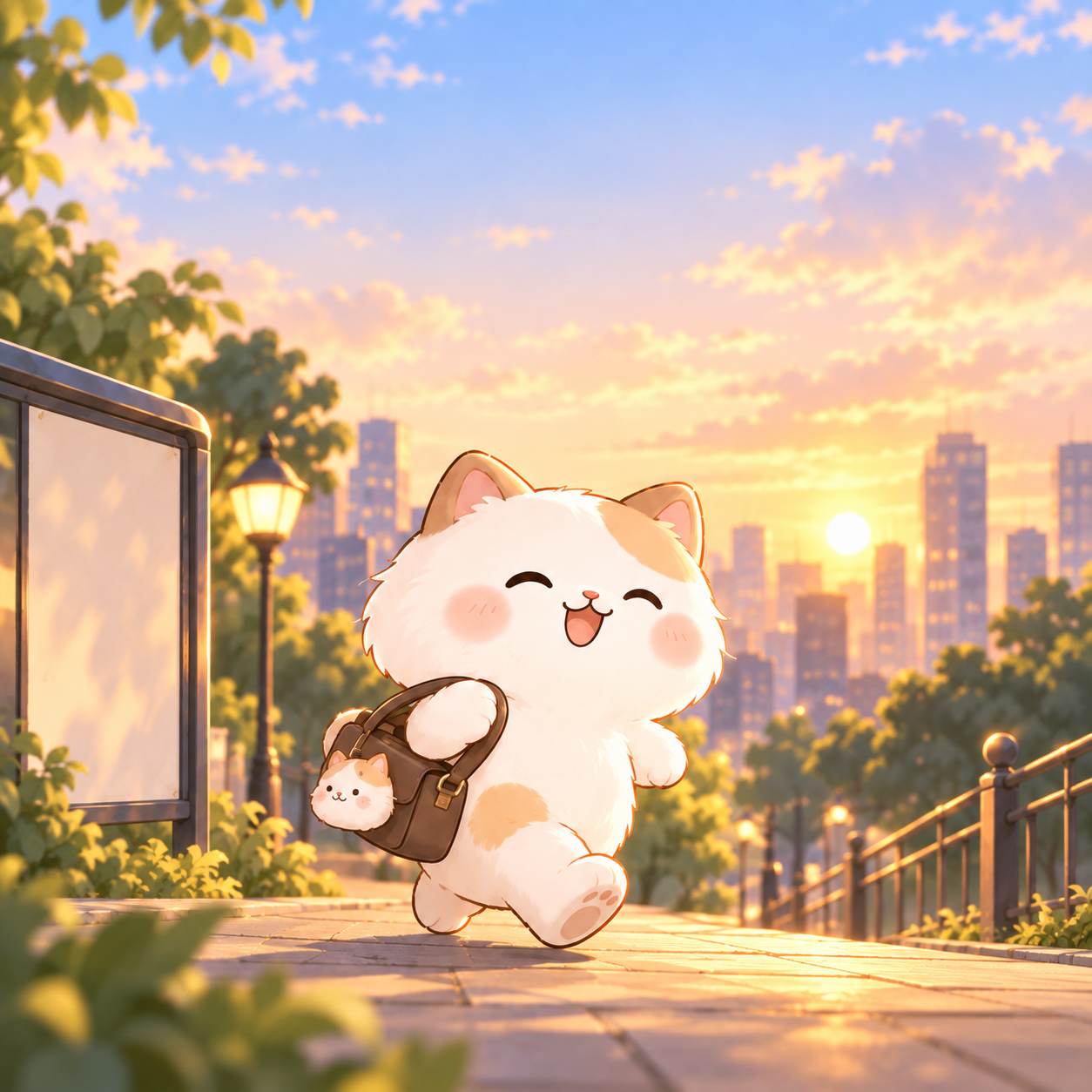 暖色黄昏里，小猫准备回家